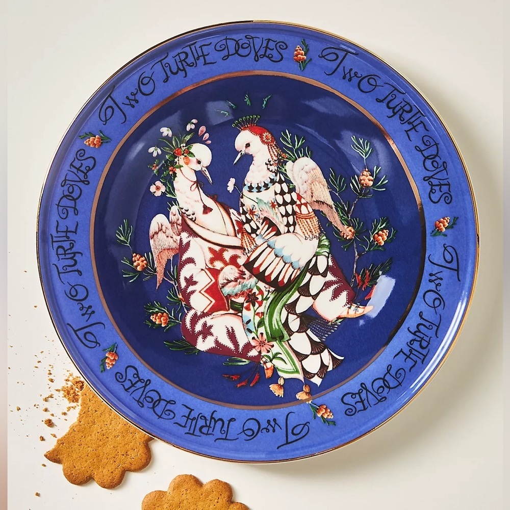 Anthropologie Phannapast 12 Days Christmas Stoneware Desert Plate 2 Turtle Doves